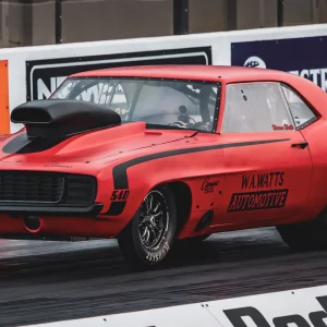SS Camaro racing in Super Comp, Santa Pod Raceway
